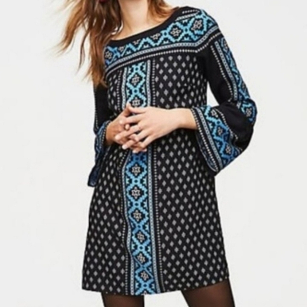 *NWOT* LOFT Black and Blue Patterned Dress Size XS